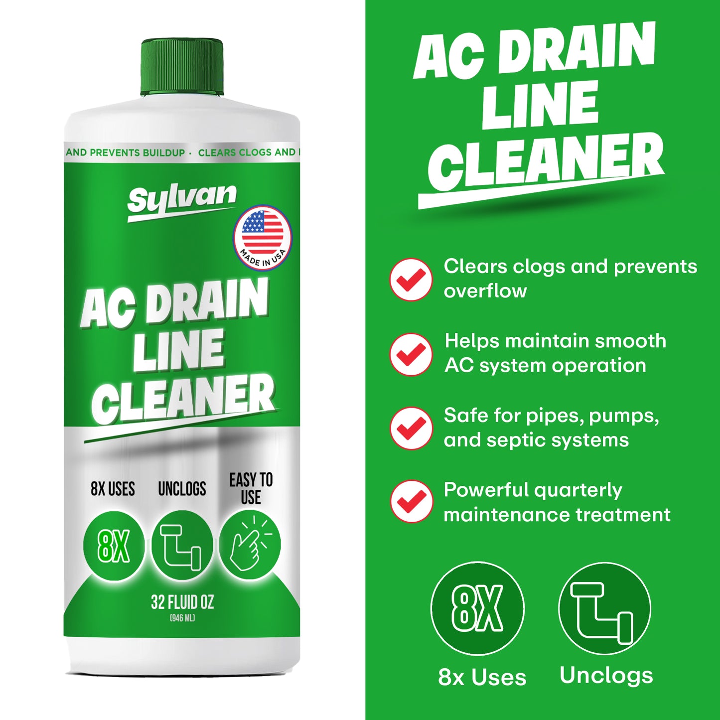 AC Drain Line Cleaner (32 Oz.) + Free XXL Drain Brush