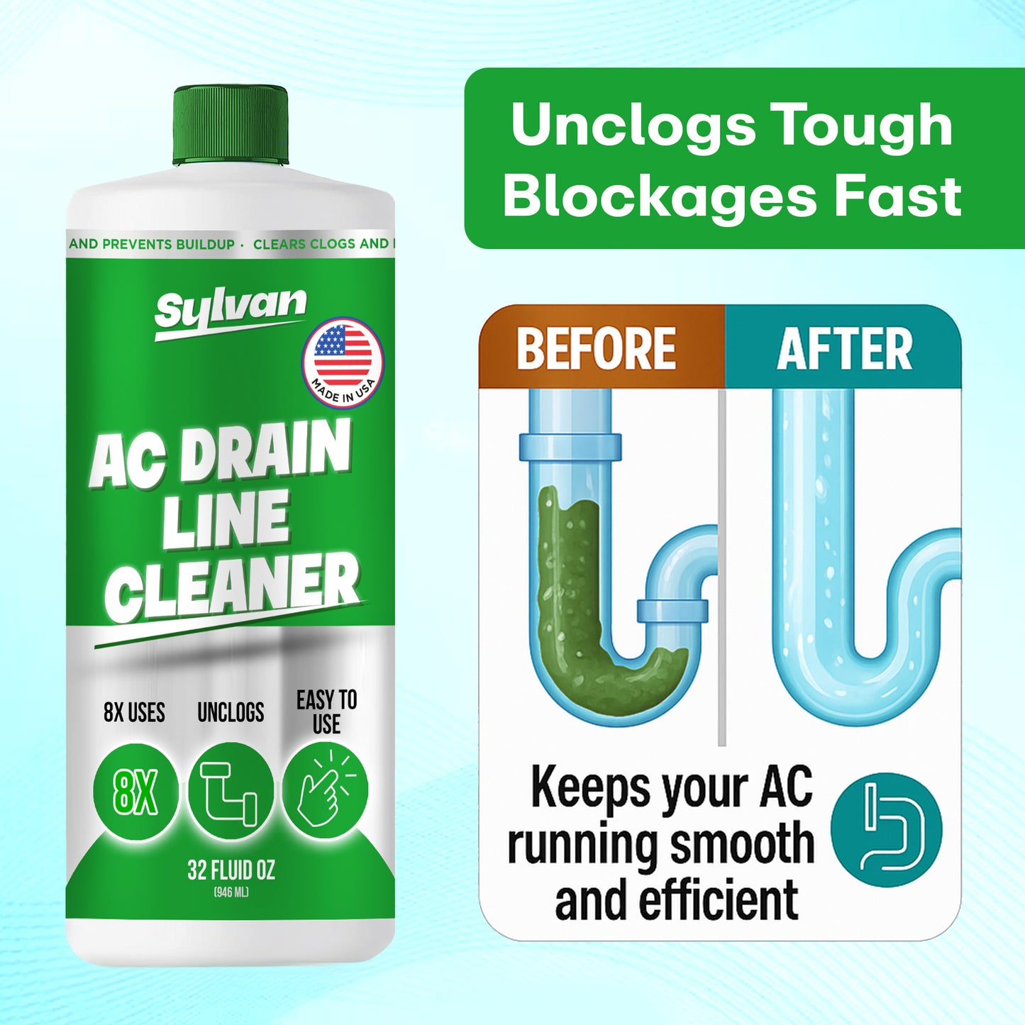 AC Drain Line Cleaner (32 Oz.) + Free XXL Drain Brush