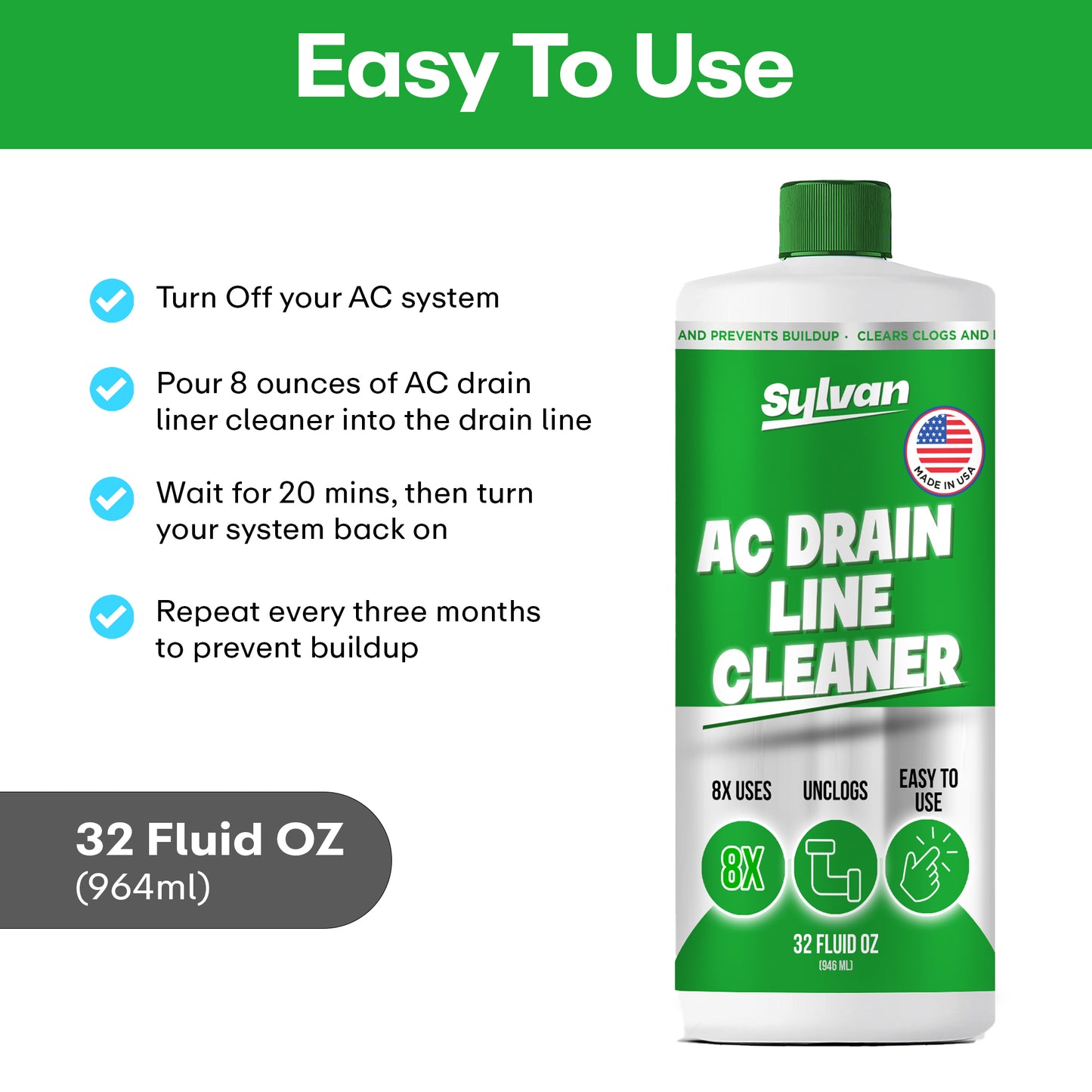 AC Drain Line Cleaner (32 Oz.) + Free XXL Drain Brush