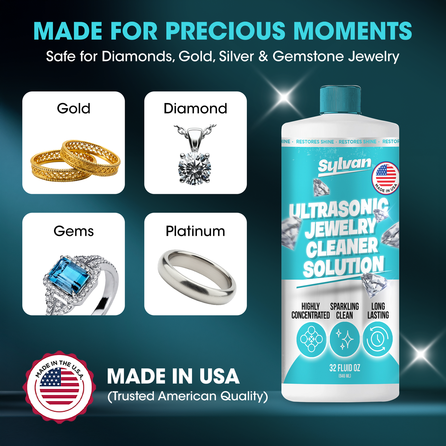 Ultrasonic Jewelry Cleaner (32 Oz.) + Free Cloth