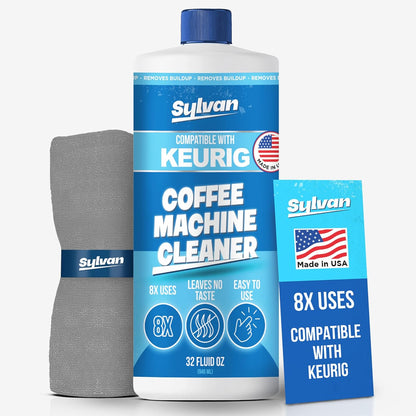 Coffee Machine Cleaner (32 Oz.) - Compatible with Keurig + Free Barista Cloth