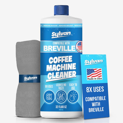 Coffee Machine Cleaner (32 Oz.) - Compatible with Breville + Free Barista Cloth