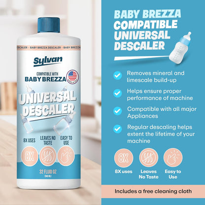 Descaler Compatible with Baby Brezza Machines (32 Oz) + Free Cloth