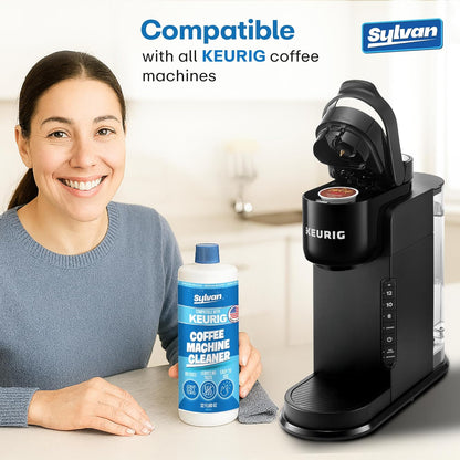 Coffee Machine Cleaner (32 Oz.) - Compatible with Keurig + Free Barista Cloth