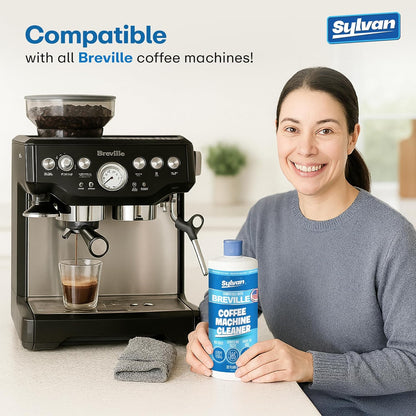 Coffee Machine Cleaner (32 Oz.) - Compatible with Breville + Free Barista Cloth