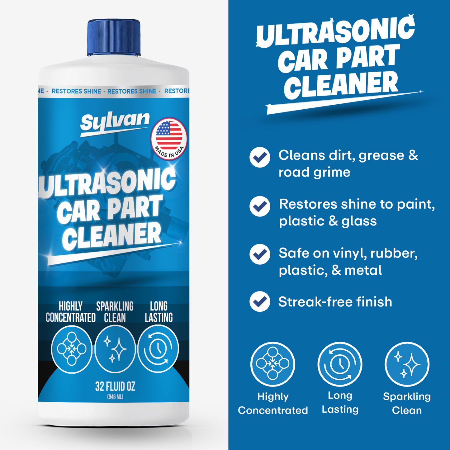 Ultrasonic Car Parts Cleaner (32 Oz.) + Free Cloth