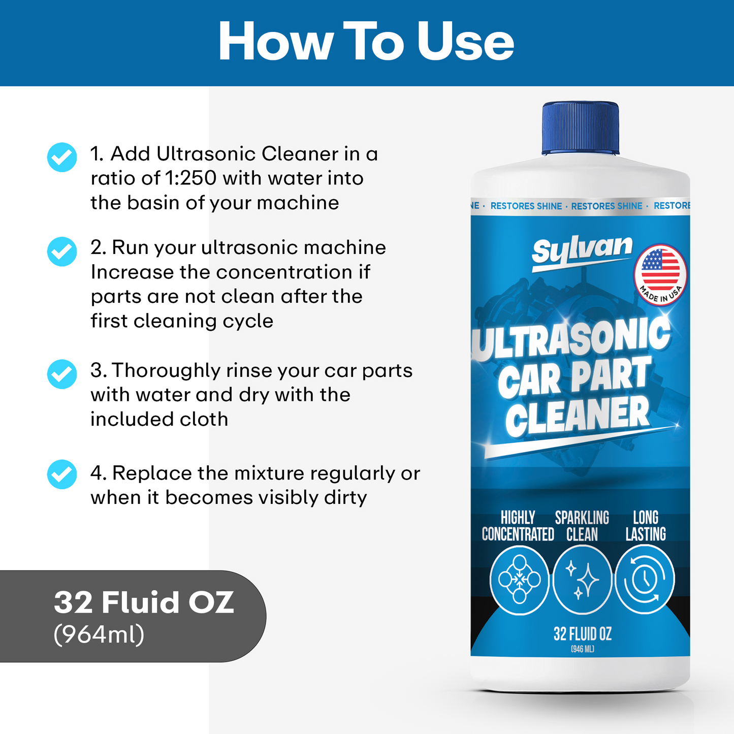 Ultrasonic Car Parts Cleaner (32 Oz.) + Free Cloth