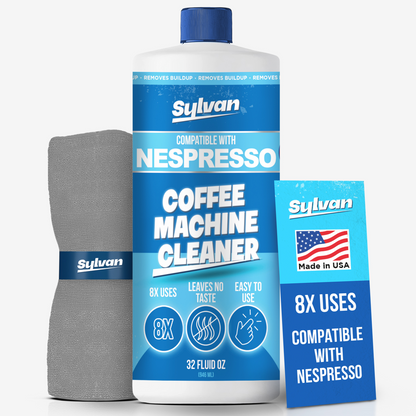 Coffee Machine Cleaner (32 Oz.) - Compatible with Nespresso Vertuo + Free Barista Cloth