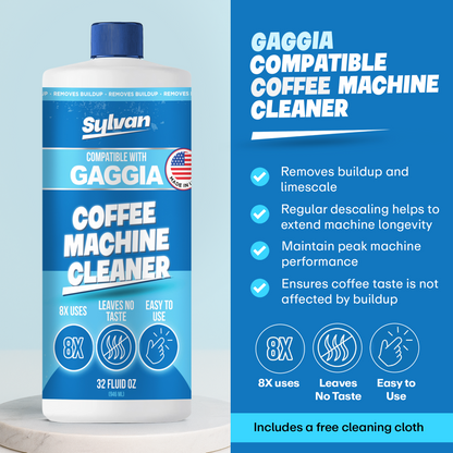 Coffee Machine Cleaner (32 Oz.) - Compatible with Gaggia  + Free Barista Cloth