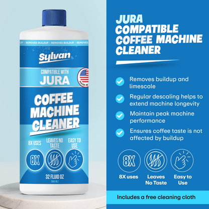 Coffee Machine Cleaner (32 Oz.) - Compatible with Jura + Free Barista Cloth