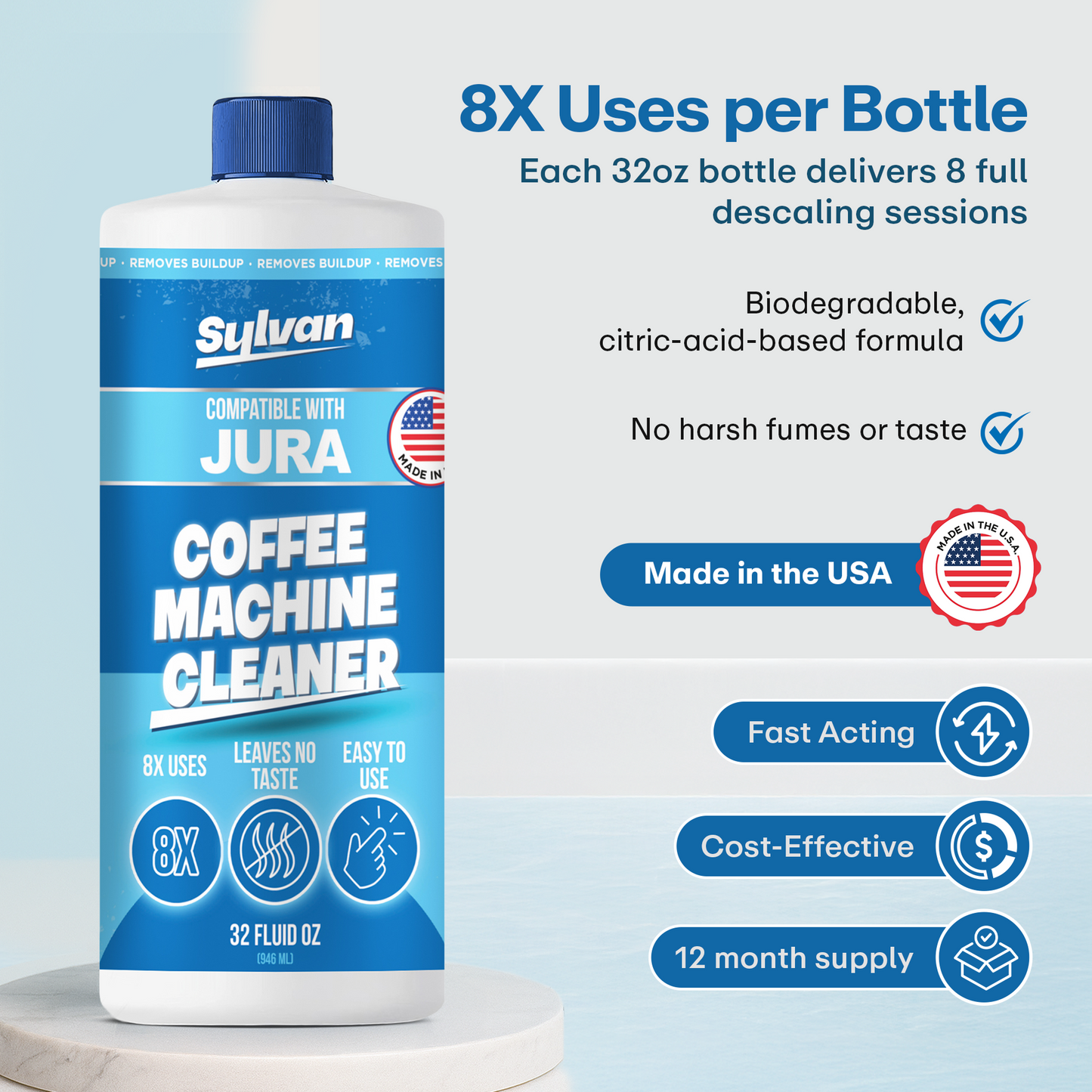 Coffee Machine Cleaner (32 Oz.) - Compatible with Jura + Free Barista Cloth