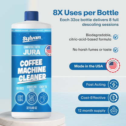 Coffee Machine Cleaner (32 Oz.) - Compatible with Jura + Free Barista Cloth